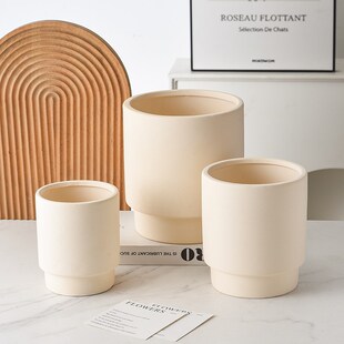 奶油风陶瓷素烧胚白陶土花盆造型透气吸水家用绿植多肉兰花带托盘