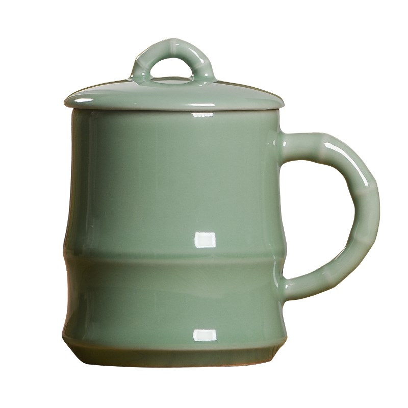 青瓷高档茶杯带盖陶瓷泡s茶杯子办公室会议老板水杯商务送礼品定