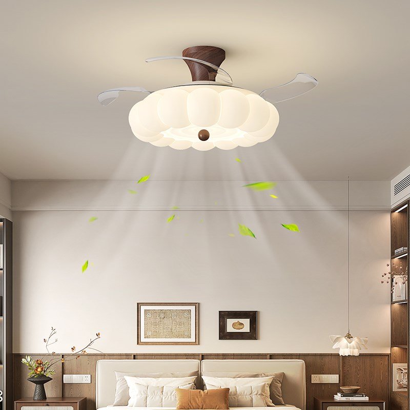 风扇灯中古风卧室灯m隐形电扇2025新款奶油风主卧儿童房法式吸顶