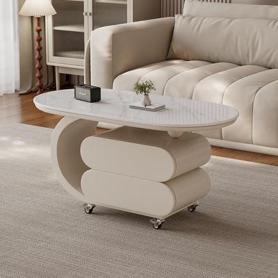 奶油风可移动茶几家用岩板边几轻奢高级感茶几客厅小户型新款