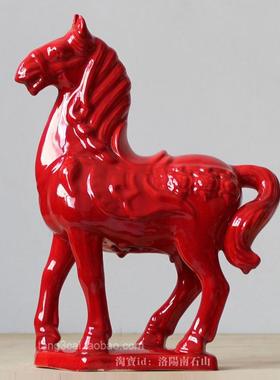 陶瓷马摆件唐三彩红马摆件陶瓷马工艺品摆设马客厅家居装饰品