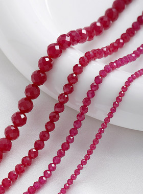 天然红宝石隔珠切面红刚玉散珠diy手工制作手链项链饰品材料配件