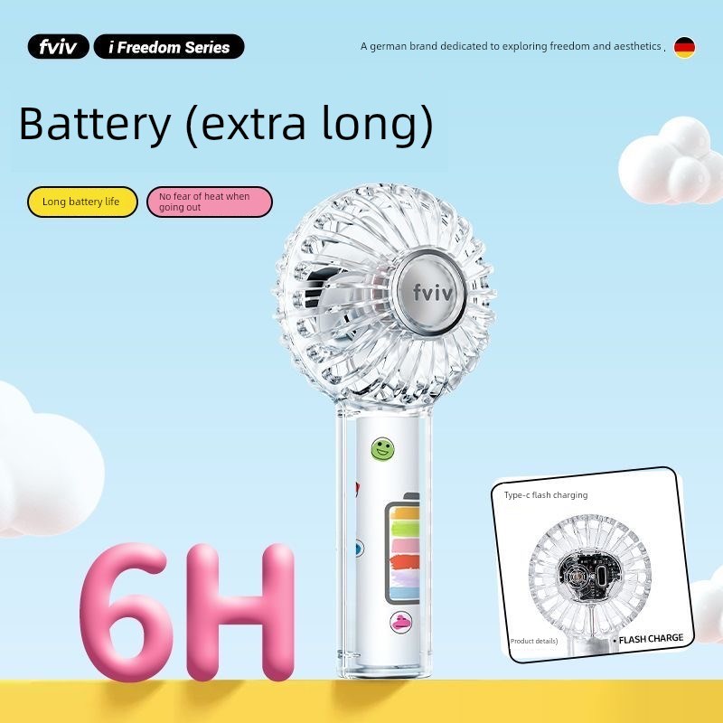 Fviv学生班无声小风扇便携式卡通宿舍桌面可充电透明闺蜜礼物粉