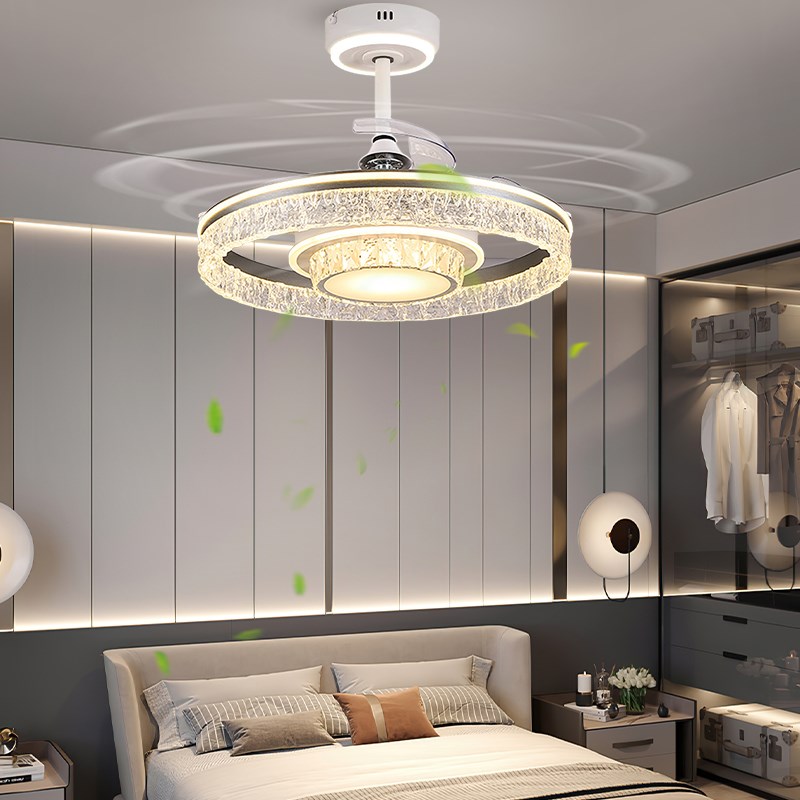 冰裂纹吊扇灯隐形风扇灯2025新款轻奢吊灯卧室餐厅家用一体电扇灯
