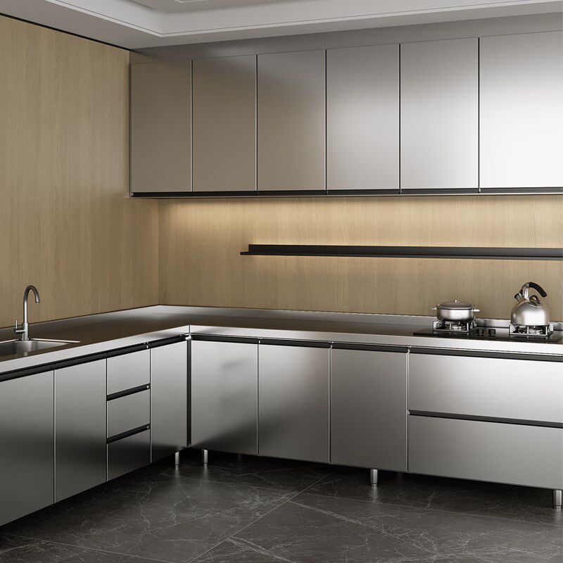 304不锈钢整体橱柜定制厨房吊柜家用多功能组合碗盘柜灶台柜一体