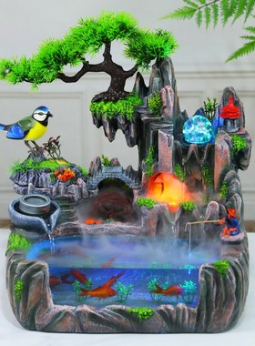 桌面假山喷泉景观风水轮加湿器客厅小型鱼缸自动循环水车流水摆件
