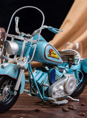 复古印第按摩托车模型 手工铁艺车模 家居客厅橱窗道具摆件装饰品