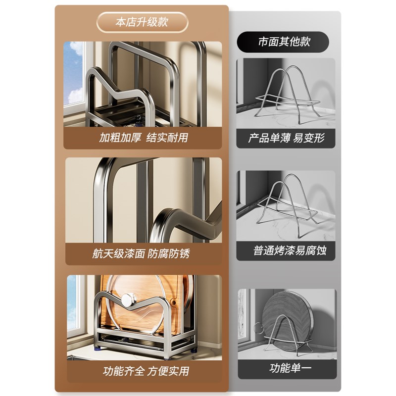 加厚304不锈钢砧板锅盖置物架菜板案板放置架厨房刀锅铲一体刀架