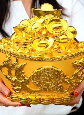 龙凤呈祥金元宝摆件招财储钱罐树脂工艺客厅装饰前台公司开业礼品