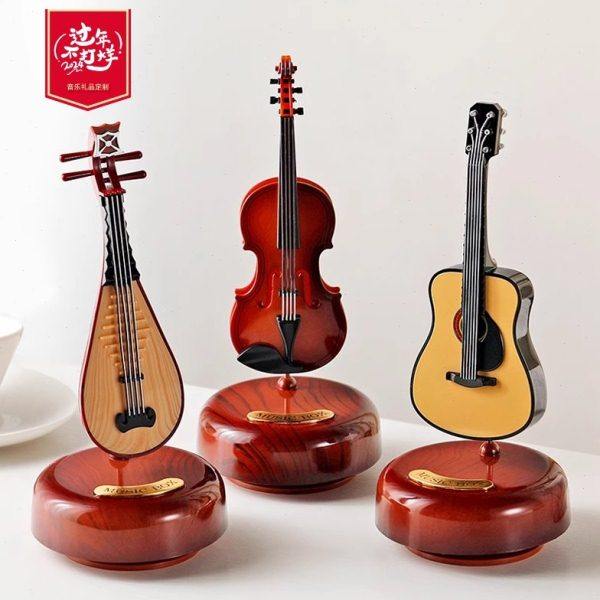 乐器音乐盒儿童发条式旋转吉他小提琴琵琶管乐生日八音盒音乐礼物