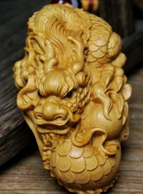 实木雕刻太行柏木雕男士生肖神龙文玩手把件盘玩物件随身生日礼物