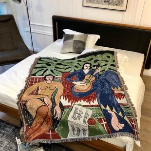 美国订单 饰毯 马蒂斯油画单人沙发毯盖毯毛毯房间卧室布置墙面装