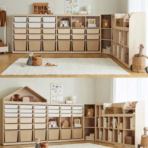 北欧ins风实木环保儿童玩具收纳柜绘本架玩具架拐角储物柜书柜