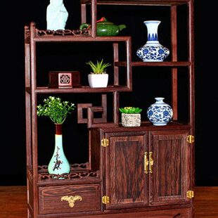 鸡翅木小博古架实木中式隔断柜红木多宝阁古董架置物架茶叶收纳柜