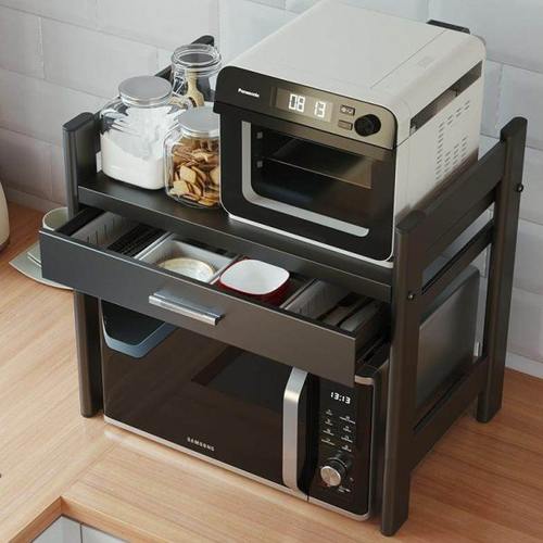 厨房微波炉置物架加厚带抽屉烤箱台面电饭锅多功能收纳架