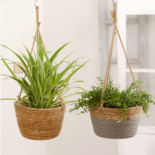 悬挂吊篮花盆编织吊兰花盆多肉绿萝创意垂吊挂盆藤编花篮2021新款