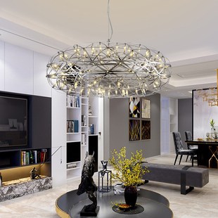 意大利别墅吊灯个性 高档不锈钢椭圆形花火客厅灯吧台展会餐厅吊灯