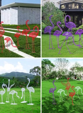户外不锈钢镂空火烈鸟雕塑草坪园林创意景观仿真动物摆件商场装饰