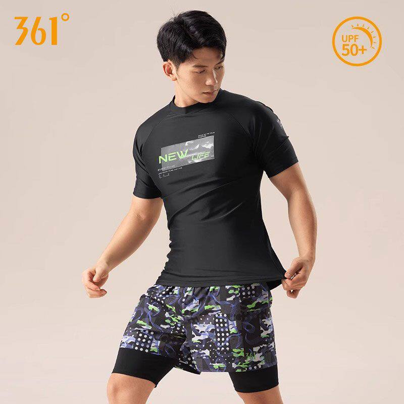361泳衣男士泳衣上装2025新款UPF50游泳装泡温泉印花泳衣短袖上衣