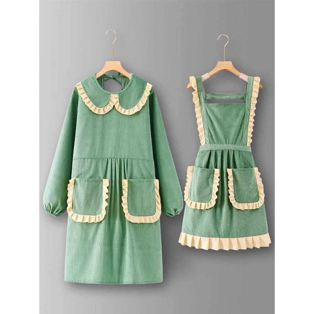 工作服妇女新型长袖围裙厨房家庭烹饪和餐饮特别时尚日式流行同款