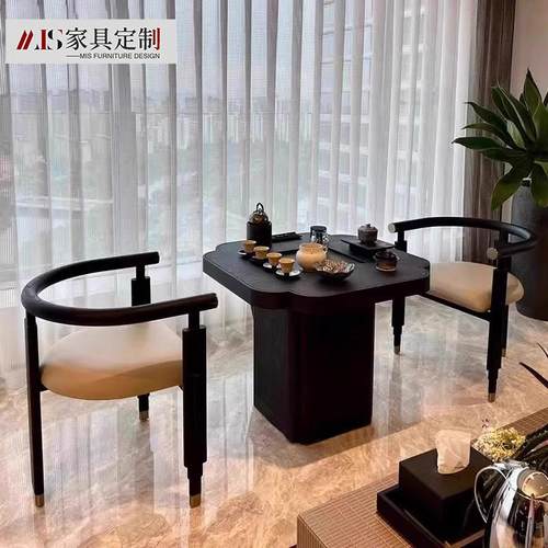 新中式阳台茶桌高端新款实木黑色海棠桌现代简约胡桃木小户型茶台