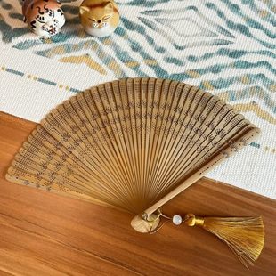 随身迷你扇子 5.8寸全竹折扇古风中国风女古典舞蹈扇纯色镂空夏季