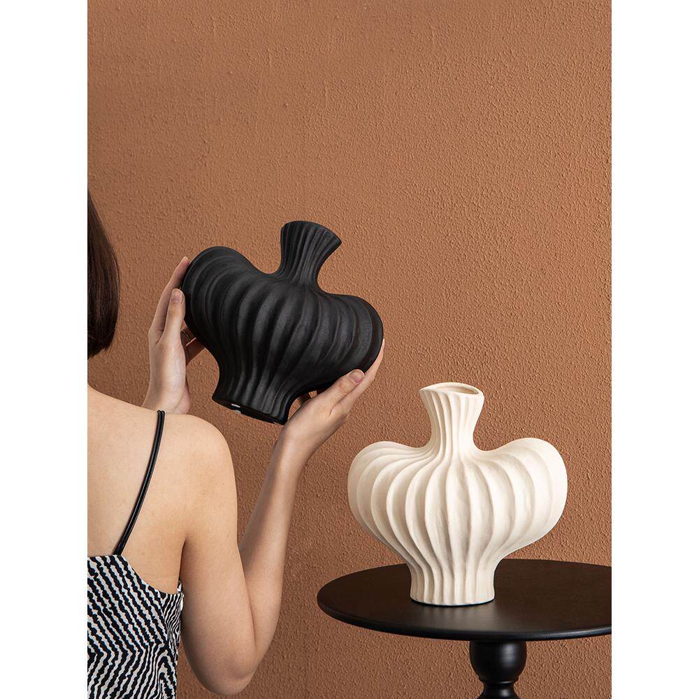 小悠家〖轻奢高级感〗异形陶瓷花瓶摆件客厅插花玄关侘寂风装饰品