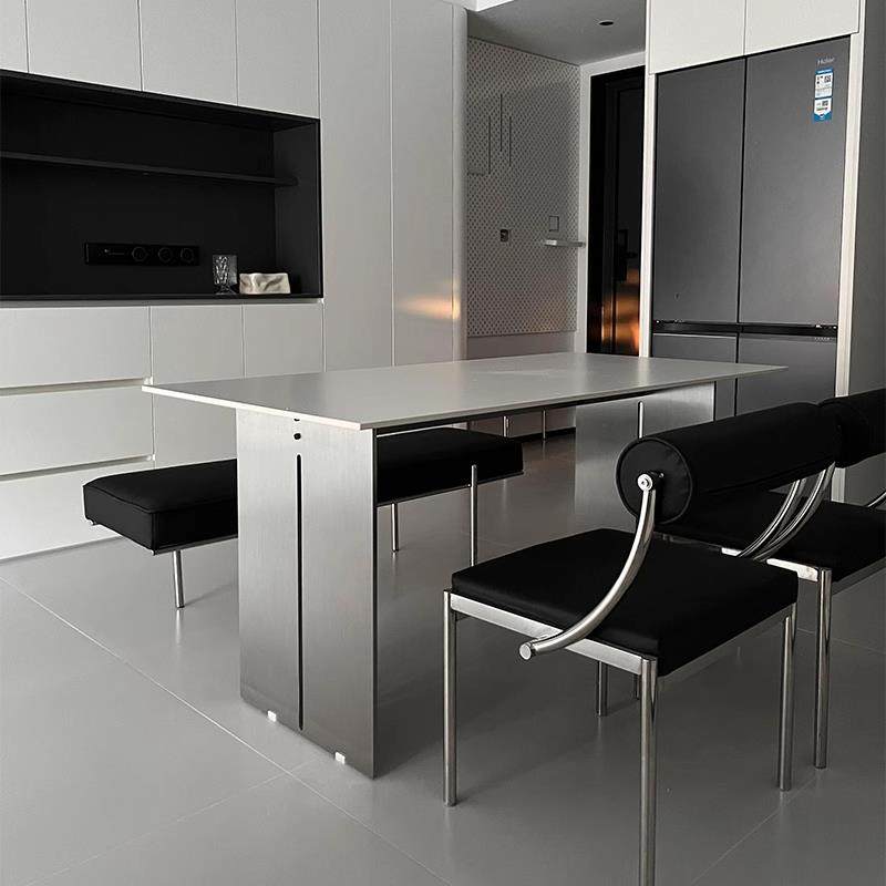 新款不锈钢岩板餐桌德利丰岩板现代简约家用长方形桌子餐厅吃饭桌