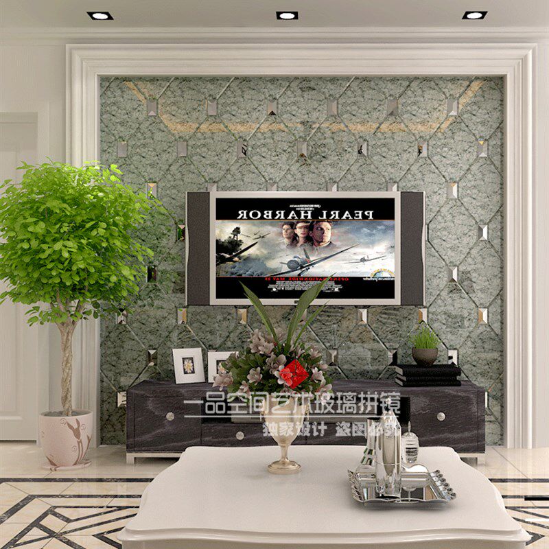 电视背景墙玻璃拼镜边框造型客厅餐厅菱形艺术镜面简欧装饰工艺