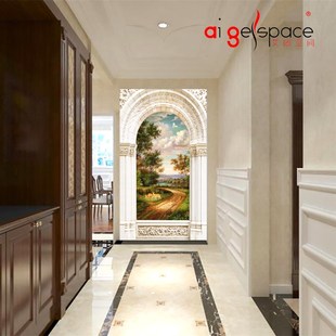 XG1031定制鹿鹿欧式 过道 玄关客厅走廊背景墙罗马柱油画8D壁画竖版