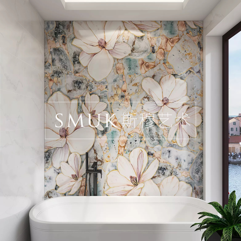 现代轻奢卫生间墙贴纸防水自粘玄关装饰挂画地贴马桶背景浴室壁画图片