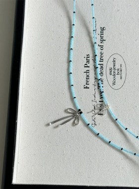 芭蕾少女~蓝色系串珠蝴蝶结项链纯欲风小众锁骨链显白高颜值颈链