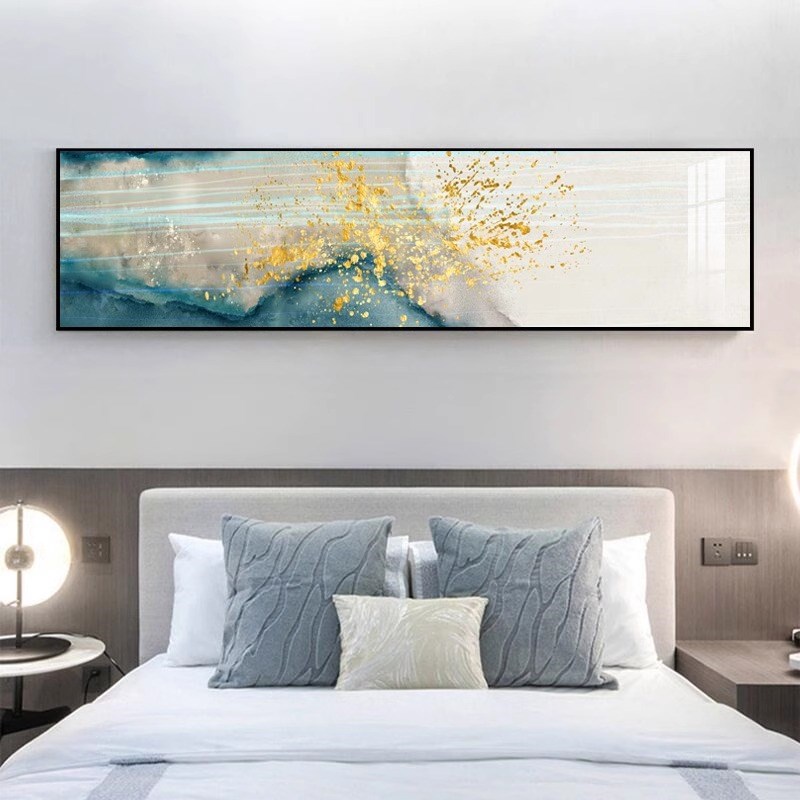 现代简约抽象卧室床头装饰画客厅横版民宿酒店宾馆挂画免打孔壁画
