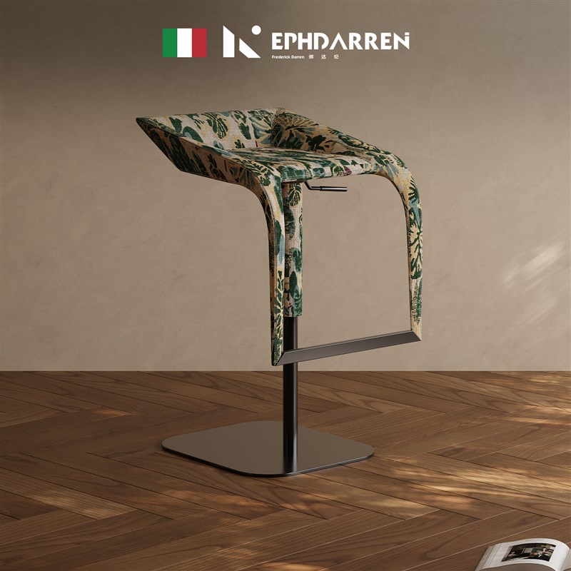 中古风吧台椅布艺高脚椅家用客厅可升降旋转前台椅设计师款岛台椅