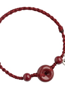 平安扣红绳手链男女天然朱砂本命年原矿手工编织平安健康手绳脚链