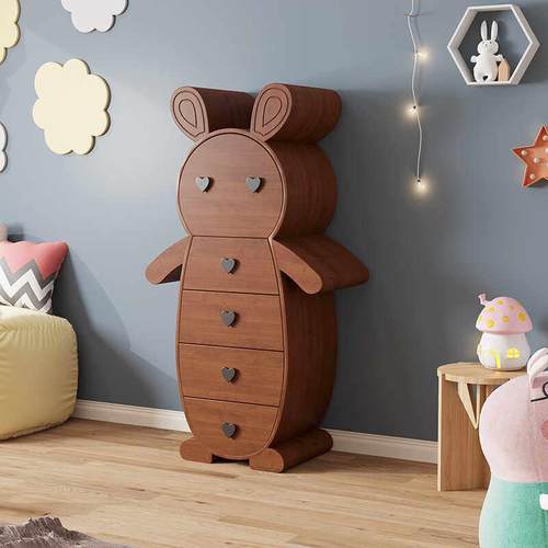 中古风五斗柜轻奢实木卧室储物斗柜现代极简兔子柜蓝色粉色创艺柜