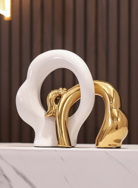 现代抽象艺术摆件卧室q客厅玄关酒柜电视柜装饰品儿女双全寓意好