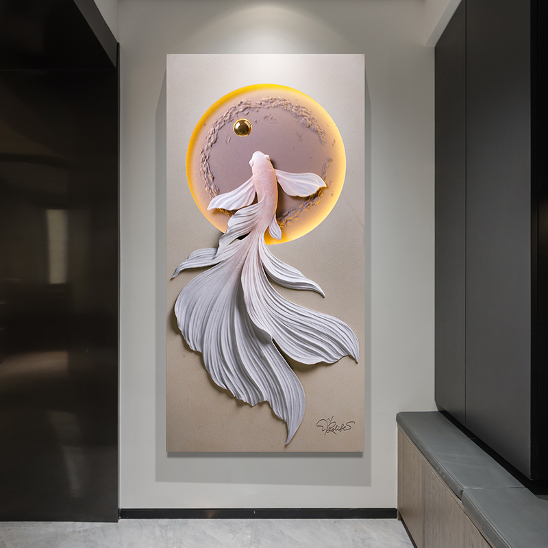 现代简约入户g玄关装饰画立体浮雕高档轻奢挂画走廊客厅创意灯光图片