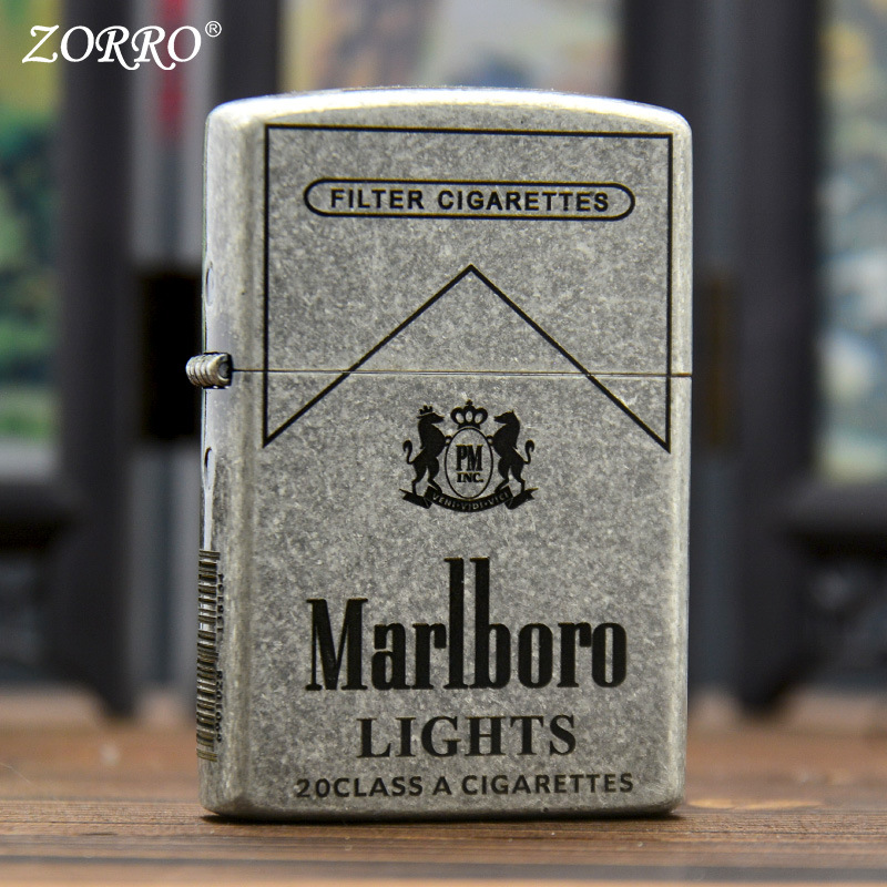 ZORRO佐罗古银万宝路烟盒煤油打火机精个性创意正品工厂加工批发