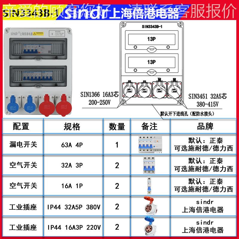 sSIN3343Bin壁3343插座防水开箱关380V配箱车间焊电接挂插座检修