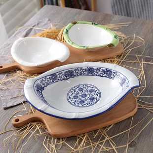 创意异形日中式青花釉下彩餐具陶瓷大碟盘子家用餐盘饭菜汤点心盘
