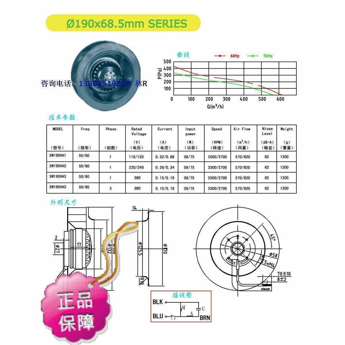 SW190HA2 涡流散热风扇AC220V离心风机台湾三巨 HA3 380V 直径190