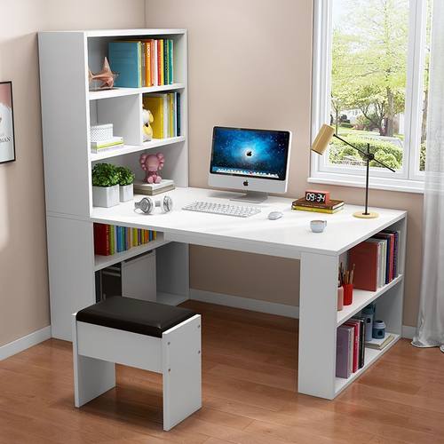 书桌书架一体桌学生家用卧室转角电脑台式桌书房简约学习桌书桌