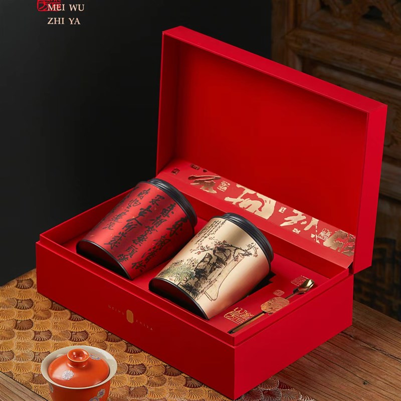 新款茶叶包装盒空礼盒红色高档红茶岩茶通用铁罐半斤装空礼盒定制