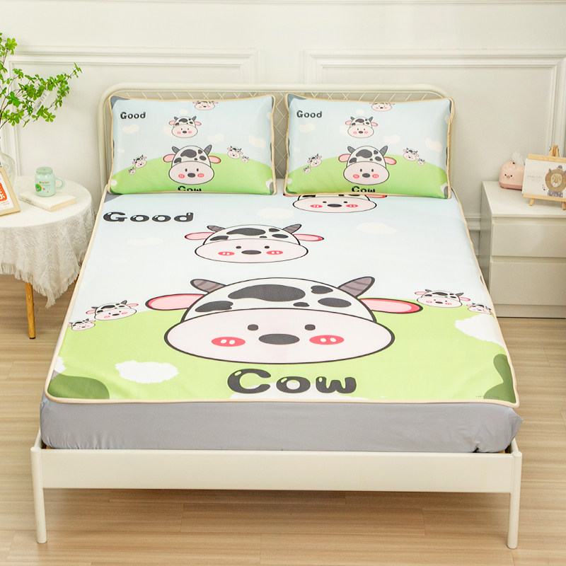 牛牛可爱儿童学生凉席三件套夏季冰丝席单人宿舍可水洗可机洗折叠