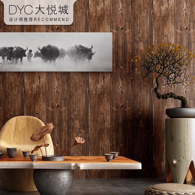 复古3d立体中式仿m古木纹墙纸仿木餐厅民宿饭店木板背景墙壁纸原