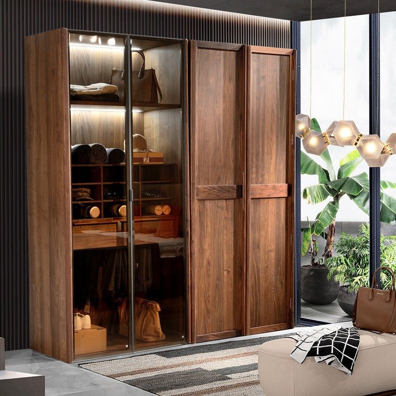 意式极简北美黑胡桃木衣柜轻奢家用卧室玻璃门收纳柜组合实木衣橱,住宅家具,自由组合衣柜,淘宝优惠券,粉丝福利购,淘宝优惠卷