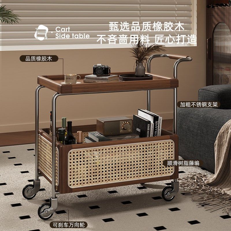 可移动茶几沙发边几侧边柜实木藤编客厅零食小推车带轮床头置物架,住宅家具,移动边几/推车,淘宝优惠券,粉丝福利购,淘宝优惠卷