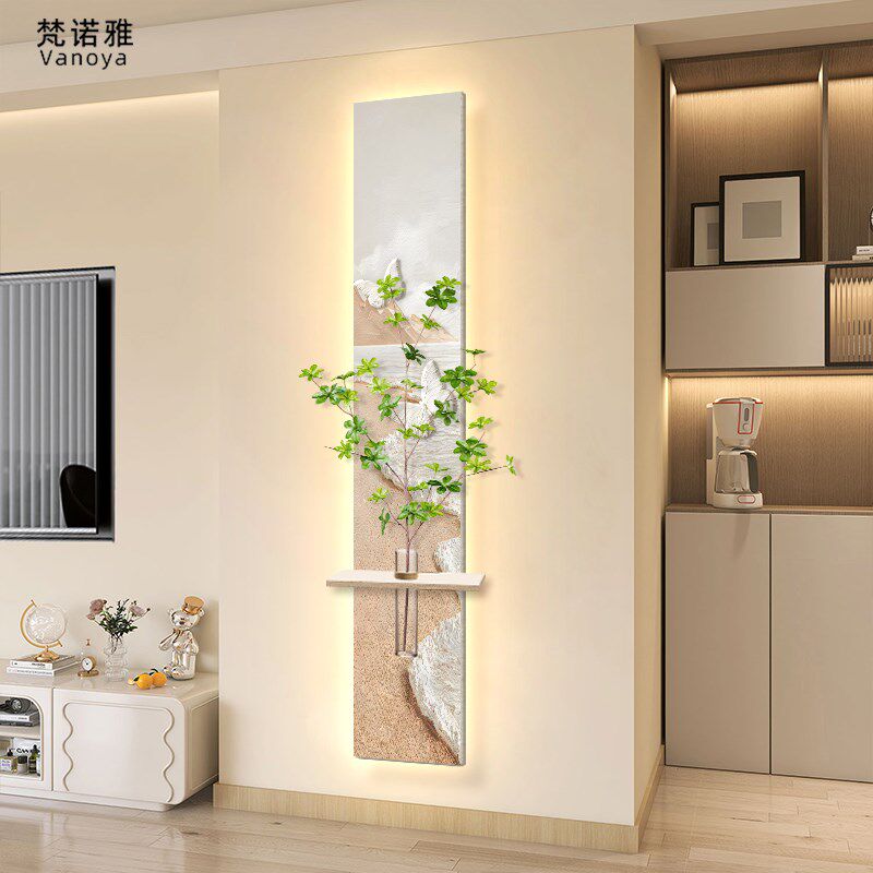 电视机背景墙装饰画客厅水培绿植立体砂岩带灯光挂画玄关壁画