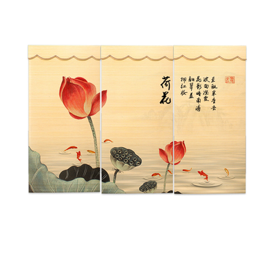 新中式荷花窗帘卷帘茶室客厅禅意玄关软隔断帘免打孔屏风遮阳帘子